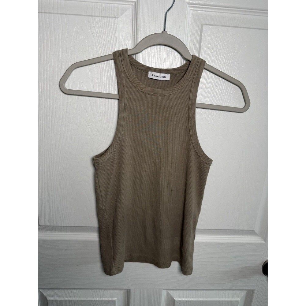 ANINE BING Women's Cole Organic Cotton Tank Top Beige Stretch Size Small